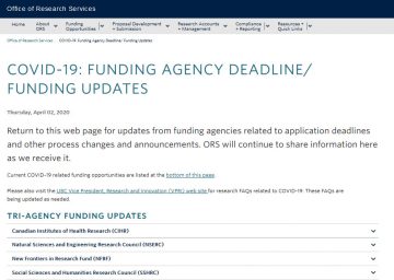 COVID-19: Funding Agency Deadline/ Funding Updates